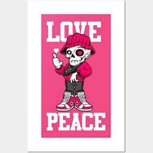 Love n peace  Skull Street style Cartoon Posters and Art